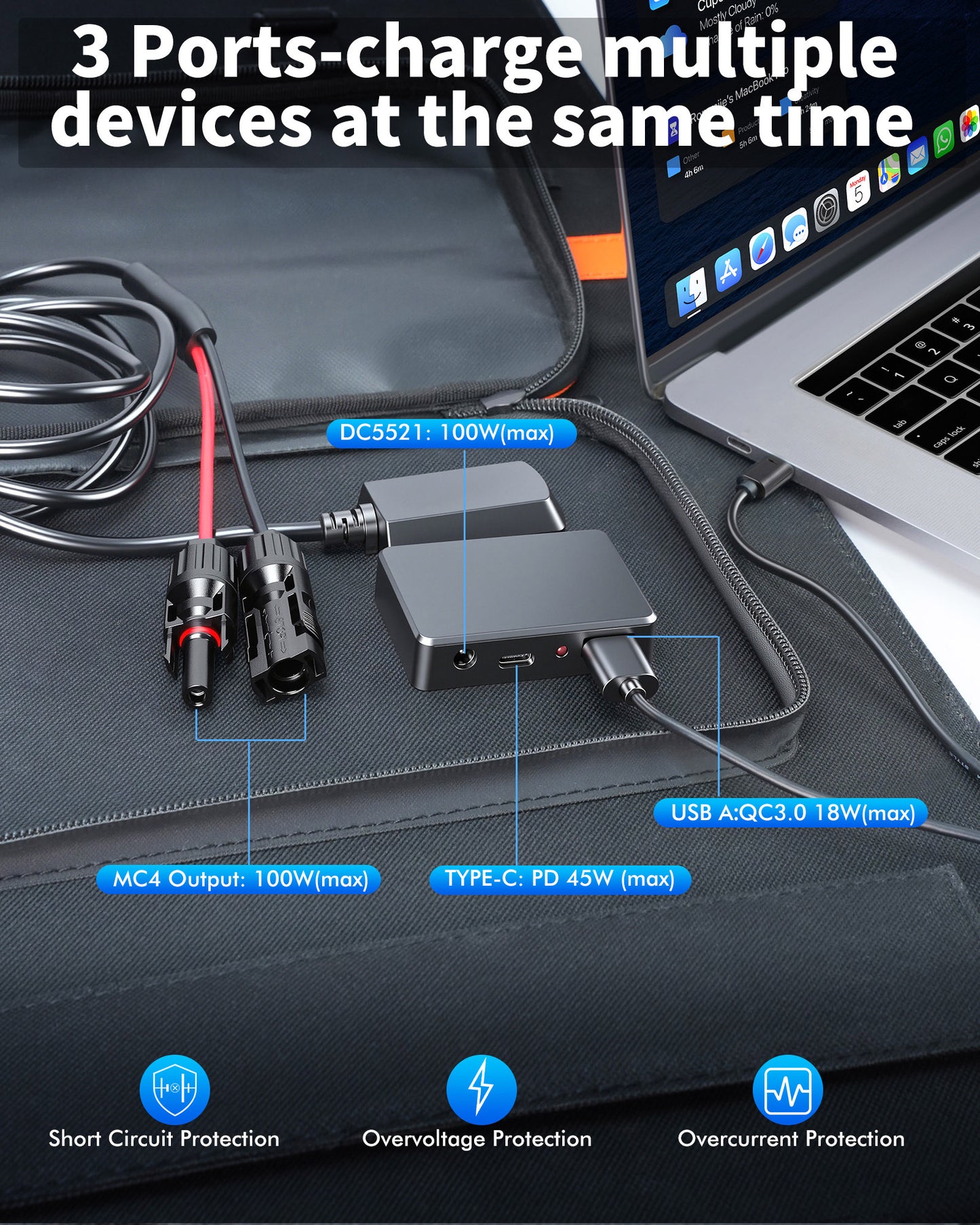 KEPEAK 100W Portable Solar Panel, Foldable Solar Panel with QC3.0 & PD, Waterproof High-Efficiency Solar Charger for RVs, Camping, Emergency Backup