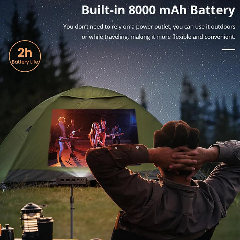 Outdoor Projector, Mini Projector with WiFi and Bluetooth Portable Supported 4K Resolution with Battery, Auto Keystone Correction Rotatable Wall Movie Projector for Bedroom Outdoor HDMI USB