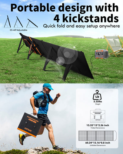 KEPEAK 100W Portable Solar Panel, Foldable Solar Panel with QC3.0 & PD, Waterproof High-Efficiency Solar Charger for RVs, Camping, Emergency Backup