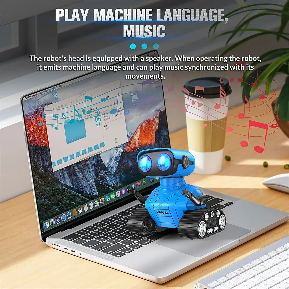 Kids Remote Control Robot Toy with LED eyes, Moves & Music Flexible Head & Arms