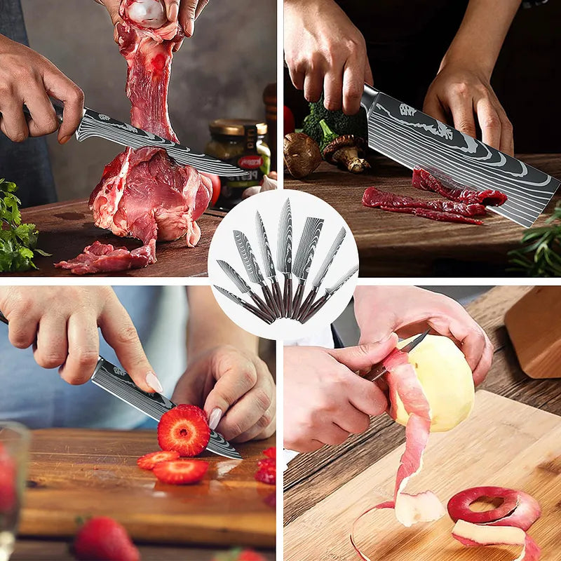 8 Pcs High Carbon Steel Chef Knife Set Pakkawood Handle with Sheaths