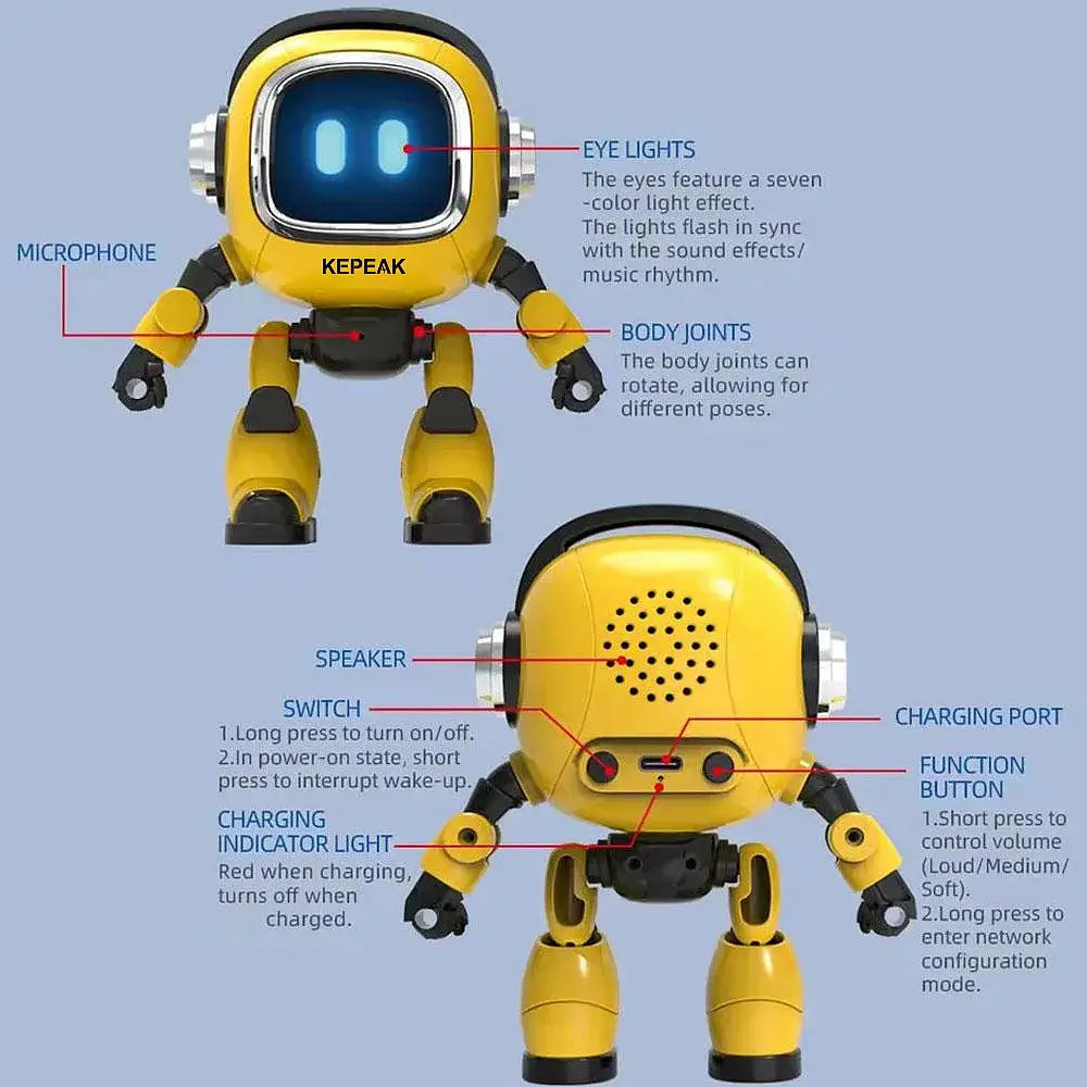 AI Smart Robot with 37 Language Support, Bluetooth Speaker, Voice Control, LED Light Show, Rechargeable Interactive Educational Companion for Kids & Home