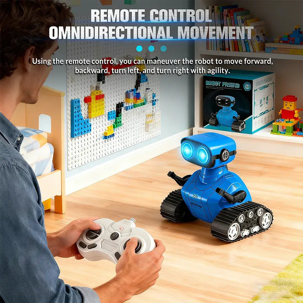Kids Remote Control Robot Toy with LED eyes, Moves & Music Flexible Head & Arms