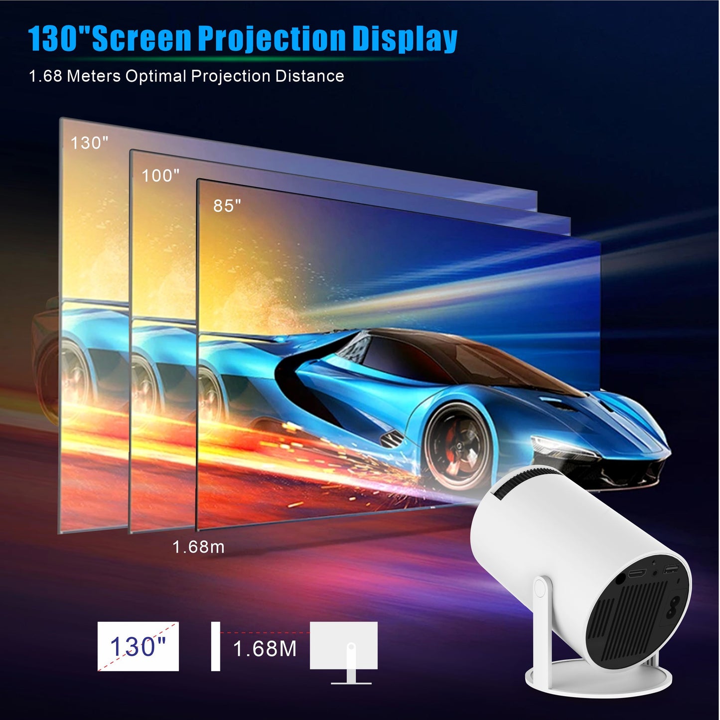 Mini Projector, Projector with WiFi and Bluetooth Portable Full HD Support, Auto Keystone Correction Wall Movie Rotatable Projector for Bedroom Outdoor Phone/HDMI/USB/Laptop
