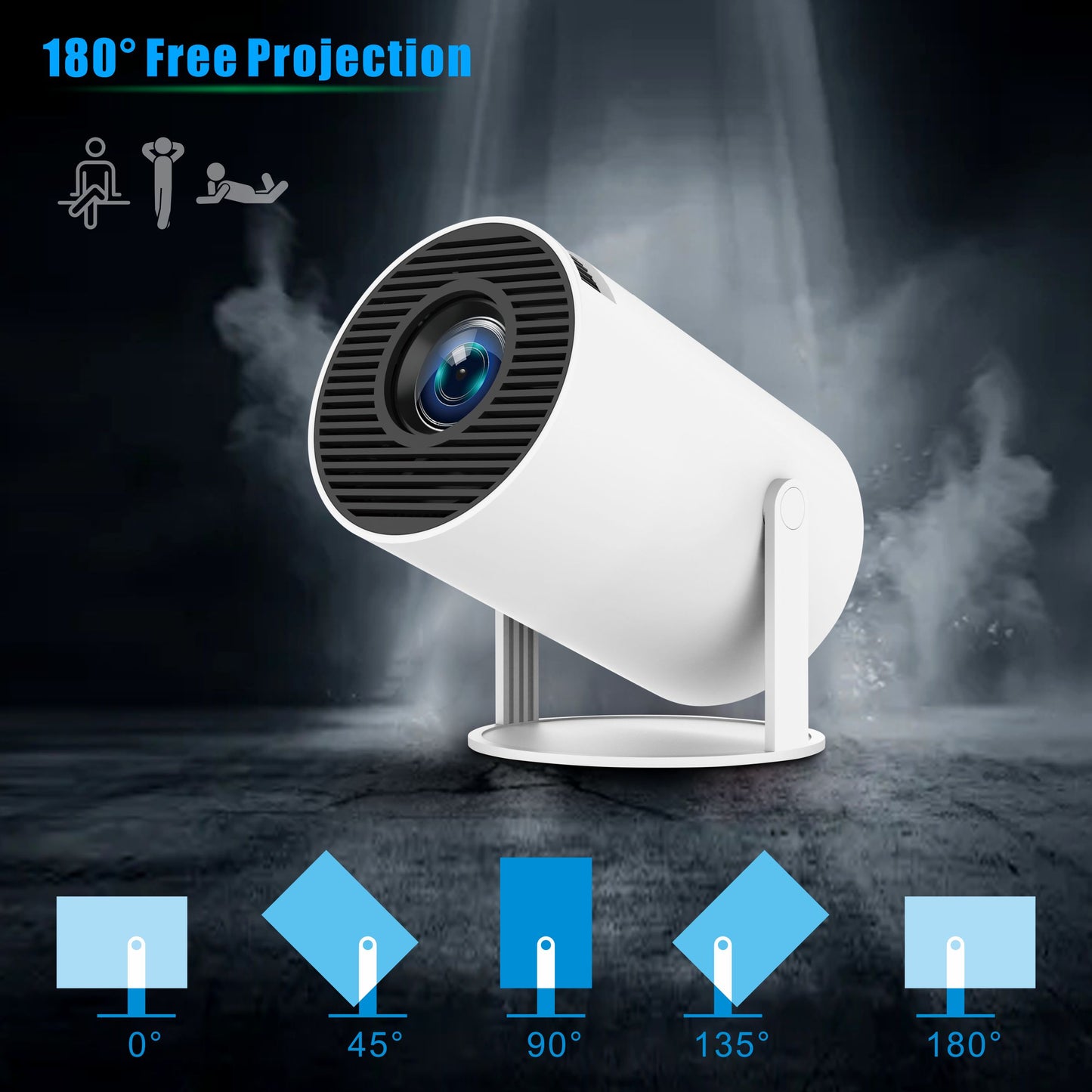Mini Projector, Projector with WiFi and Bluetooth Portable Full HD Support, Auto Keystone Correction Wall Movie Rotatable Projector for Bedroom Outdoor Phone/HDMI/USB/Laptop
