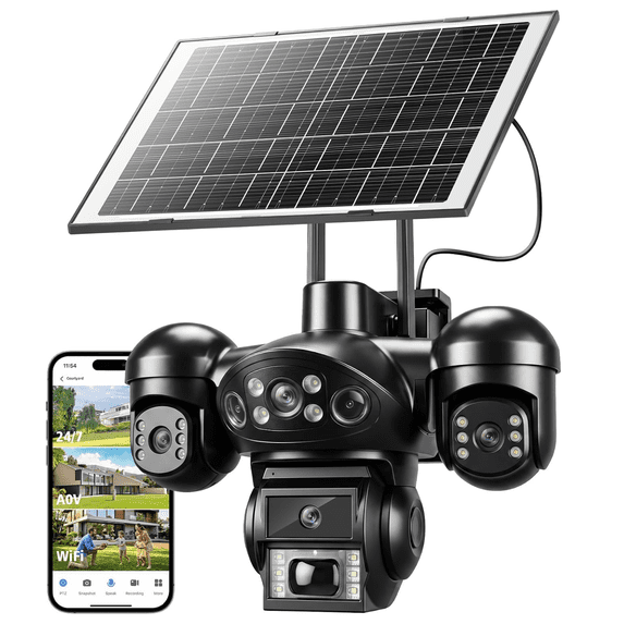 KEPEAK Triple Lens AOV Solar Security Camera, Wireless Outdoor 360° PTZ WiFi Camera, 24/7 Recording
