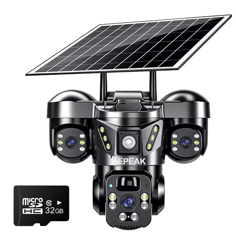 Kepeak Solar Outdoor Wireless Security Camera,Triple 3MP Lens PTZ, Night Vision, PIR,Two-Way Audio,32GB SD Card Included