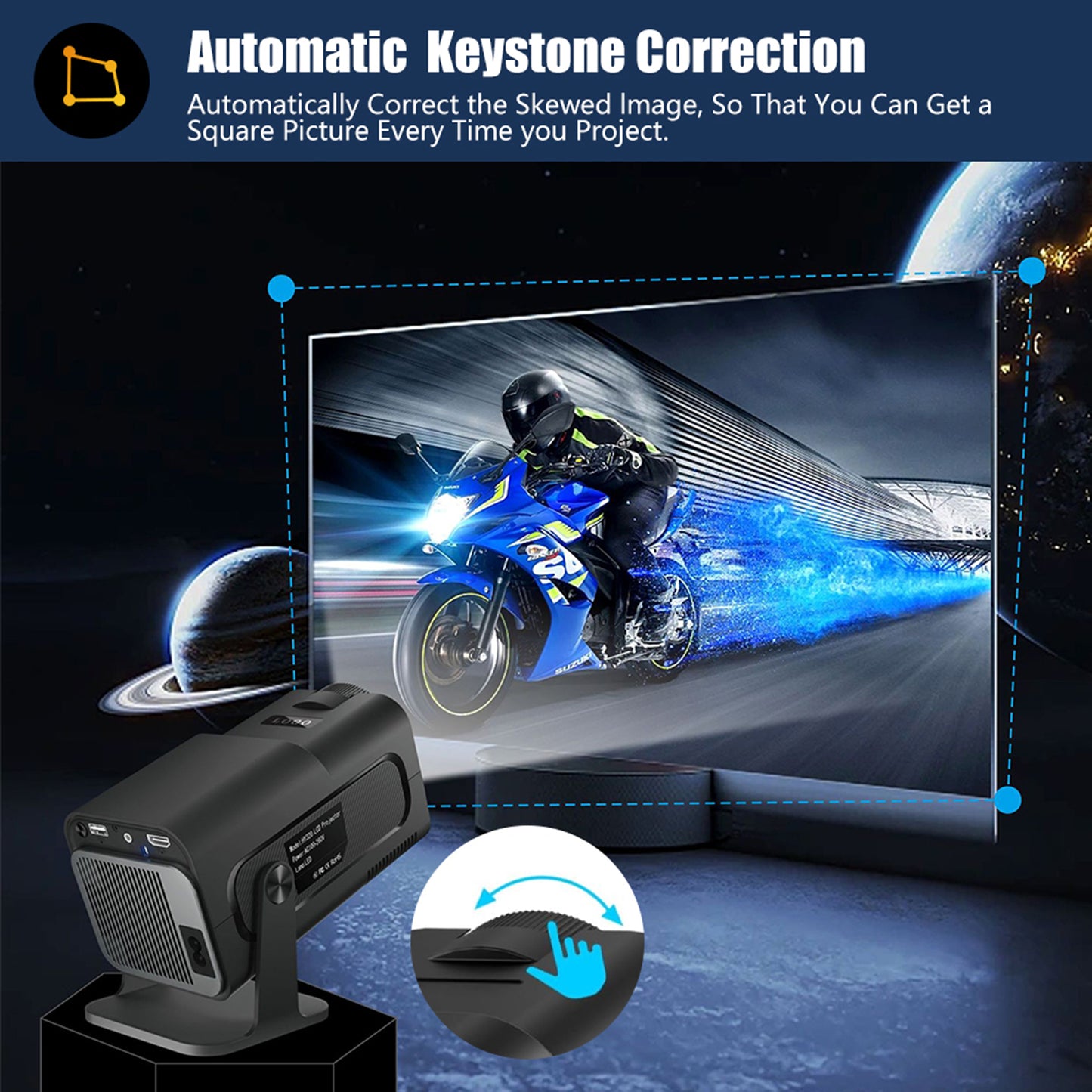 Projector with WiFi and Bluetooth, Mini Projector Portable 4K 1080P Full HD Support, Auto Keystone Correction Rotatable Wall Movie Projector for Bedroom Outdoor Phone HDMI USB Laptop