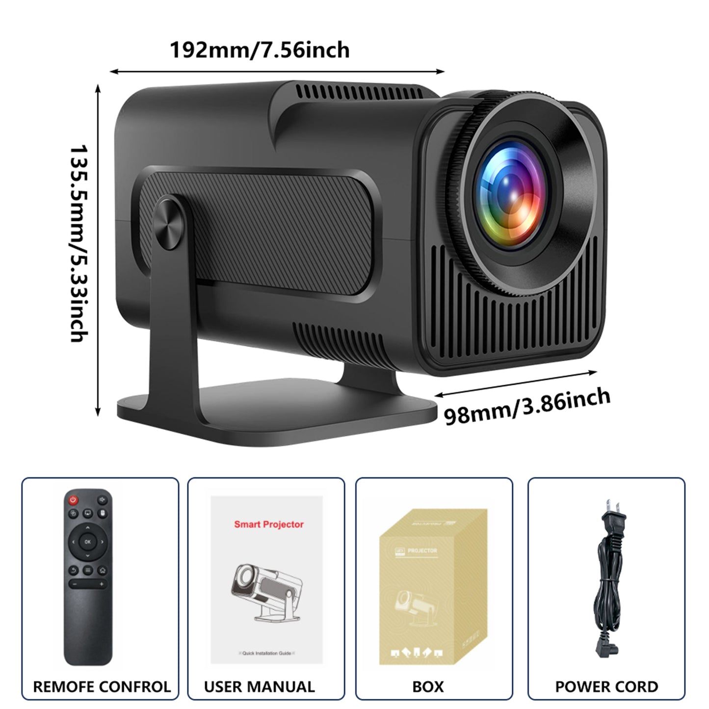 Projector with WiFi and Bluetooth, Mini Projector Portable 4K 1080P Full HD Support, Auto Keystone Correction Rotatable Wall Movie Projector for Bedroom Outdoor Phone HDMI USB Laptop