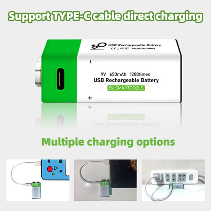 2 Pack Rechargeable Batteries 9 Volt Lithium Ion 600mAh Li-ion Batteries for Smoke Detector