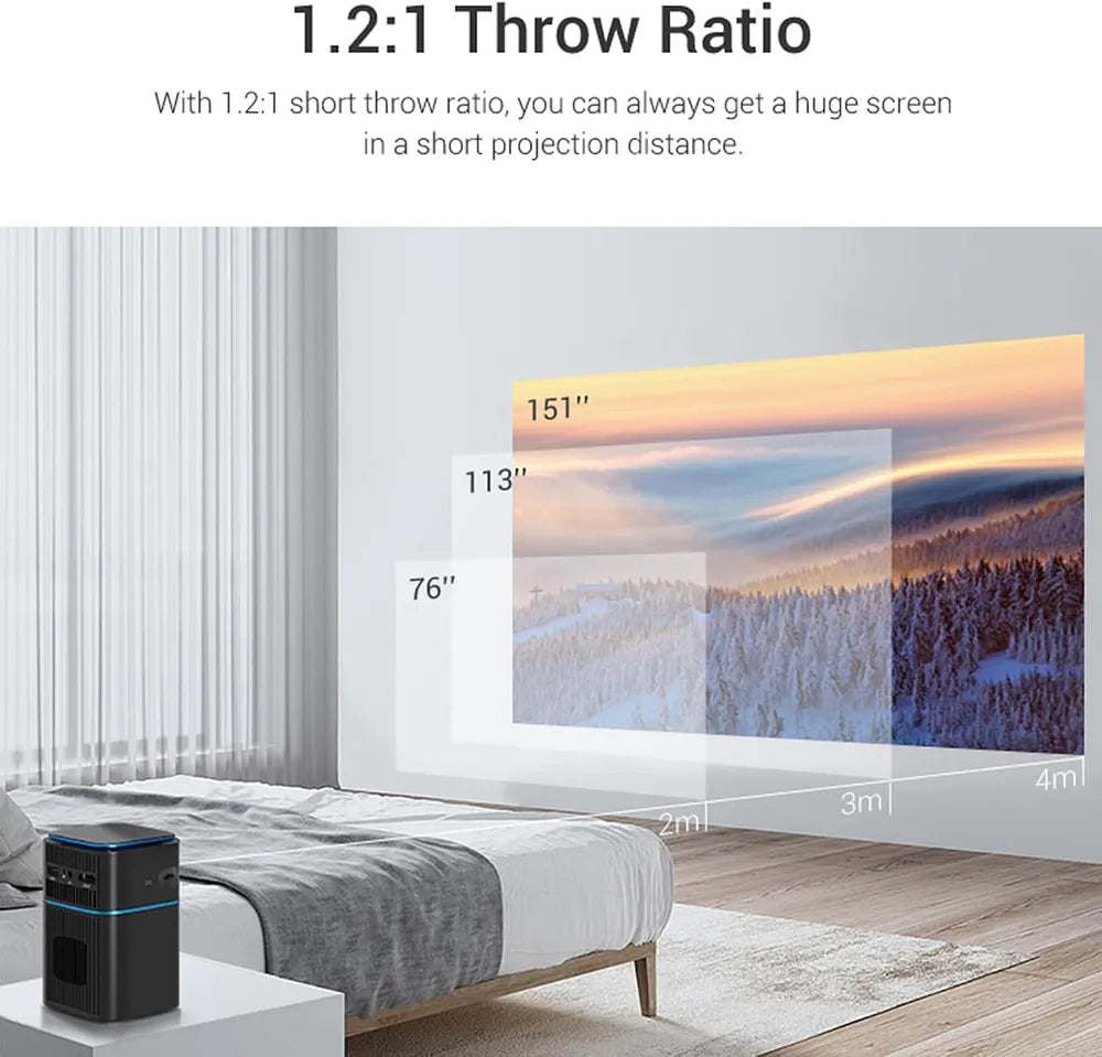 Mini Projector, Portable Projector with WiFi and Bluetooth Supported 4K Resolution with Battery, Auto Keystone Correction Rotatable Wall Movie Projector for Bedroom Outdoor Phone HDMI USB Laptop