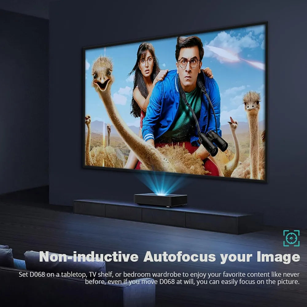 Laser Projector, Ultra Short Throw Laser Projector with WiFi and Bluetooth 1080P Full HD Support 4k, Mini Laser Projector Keystone Correction Wall Movie Portable Projector for Bedroom Outdoor