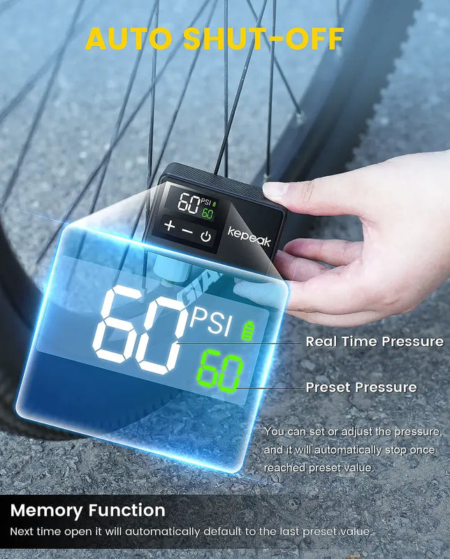 KEPEAK Mini Bike Pump, Bicycle Pump with Digital Pressure Gauge, Portable Bike Air Pump Tire Inflator with Presta and Schrader Valve for Road, Mountain, City, E-Bike and Ball