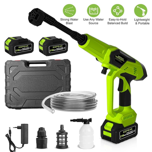 1450PSI Cordless Pressure Washer, 21V Handheld Power Cleaner 5L/Min with 6-in-1 Nozzle, 2 Batteries & 16.4FT Hose for Car, Garden, Patio