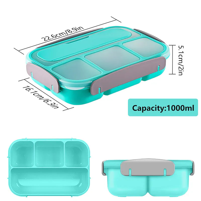 1L 4 Compartment Leakproof Bento Box Green Microwave Safe
