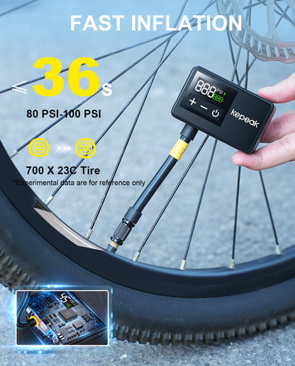 KEPEAK Mini Bike Pump, Bicycle Pump with Digital Pressure Gauge, Portable Bike Air Pump Tire Inflator with Presta and Schrader Valve for Road, Mountain, City, E-Bike and Ball