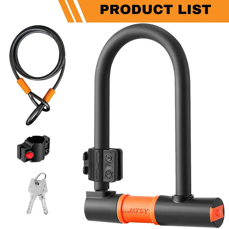 Heavy Duty Bike U Lock 16mm Anti Theft Steel Cable Bracket
