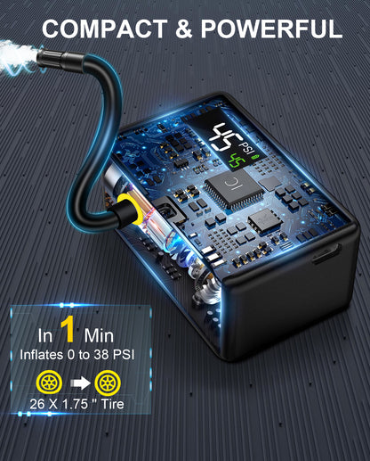 KEPEAK Mini Bike Pump, Bicycle Pump with Digital Pressure Gauge, Portable Bike Air Pump Tire Inflator with Presta and Schrader Valve for Road, Mountain, City, E-Bike and Ball