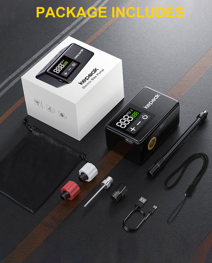 KEPEAK Mini Bike Pump, Bicycle Pump with Digital Pressure Gauge, Portable Bike Air Pump Tire Inflator with Presta and Schrader Valve for Road, Mountain, City, E-Bike and Ball