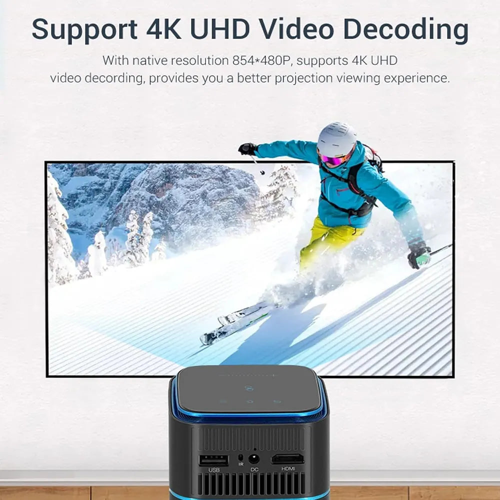 Mini Projector, Portable Projector with WiFi and Bluetooth Supported 4K Resolution with Battery, Auto Keystone Correction Rotatable Wall Movie Projector for Bedroom Outdoor Phone HDMI USB Laptop