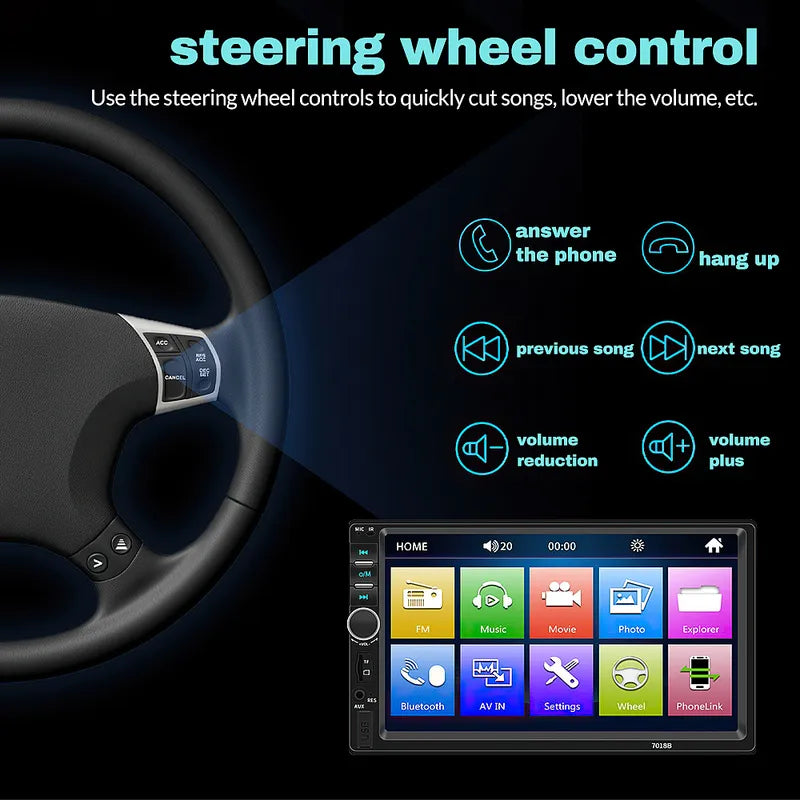 Double Din Car Stereo 7" Touchscreen Bluetooth FM Backup Camera