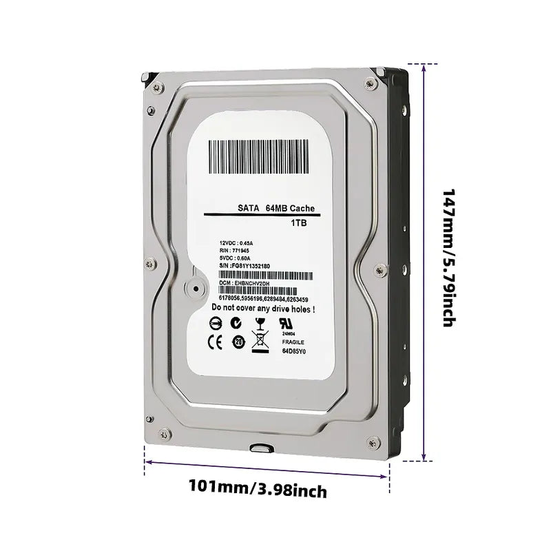 1TB CCTV Security Hard Drive 64MB Cache SATA 3.0 Surveillance HDD