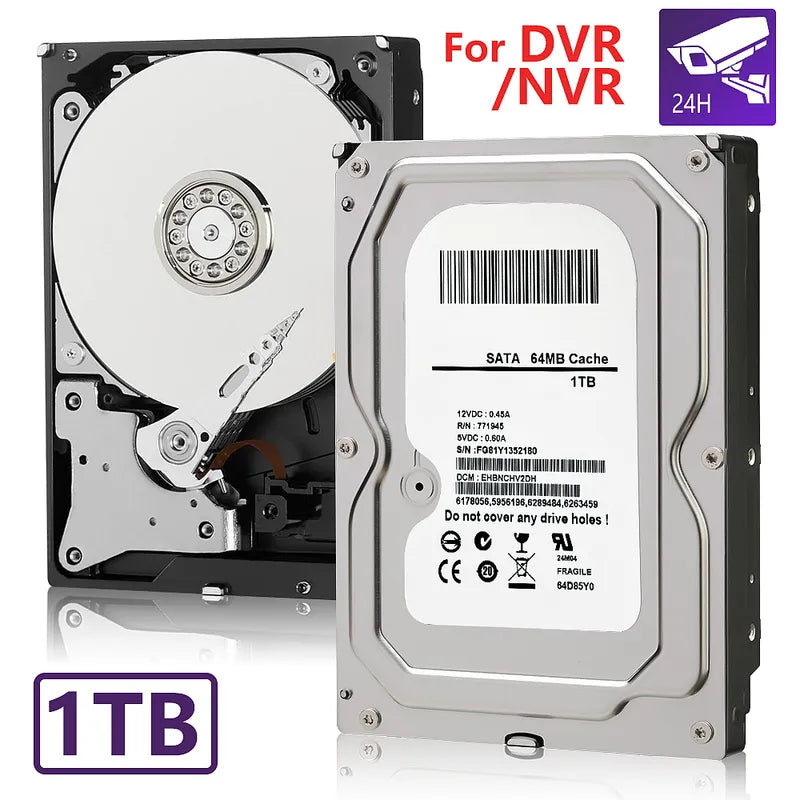 1TB CCTV Security Hard Drive 64MB Cache SATA 3.0 Surveillance HDD