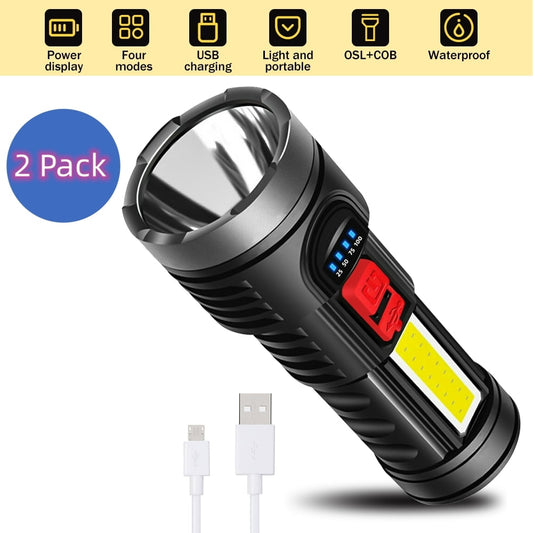 2 Pack Emergency Flashlight,Flashlight USB Rechargeable,Flashlight Led,Super Bright Flashlight for Camping