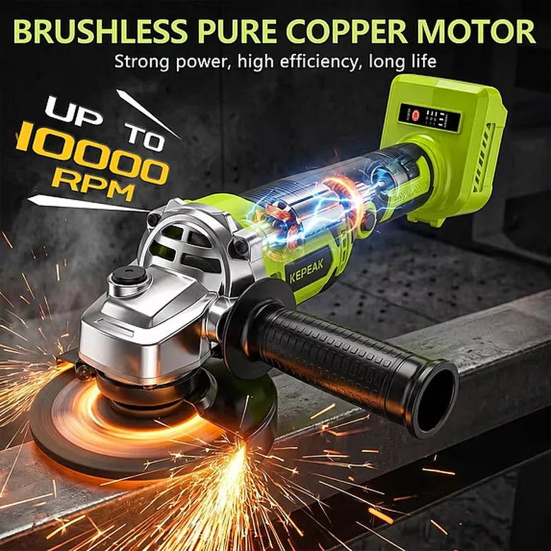 Kepeak Cordless Angle Grinder 21V Brushless 8000RPM Cutting Polish Kit