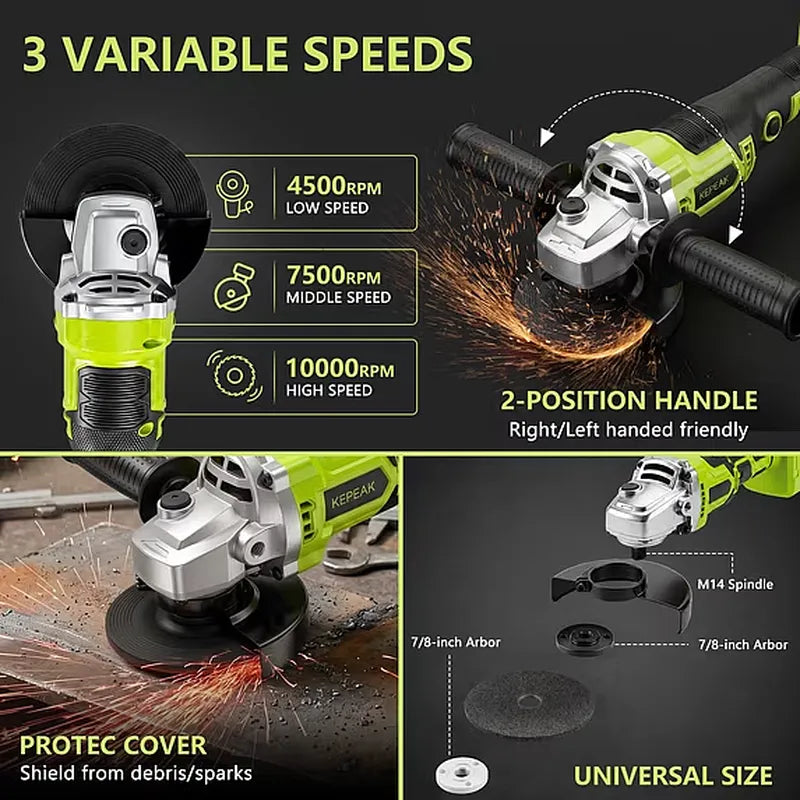 Kepeak Cordless Angle Grinder 21V Brushless 8000RPM Cutting Polish Kit