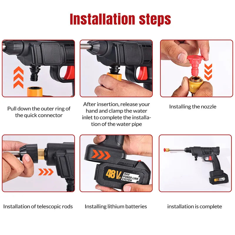 Cordless Power Pressure Washer 21V 2.4Ah Battery 3-in-1 Nozzle