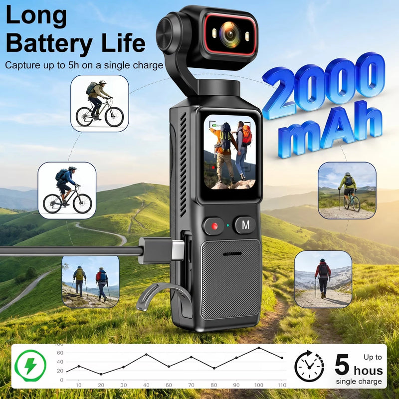 Kepeak 4K WiFi Action Camera, 48MP, 180° Rotating Lens, Electronic Image Stabilization, 1.69-Inch Touch Screen, 2000mAh Battery