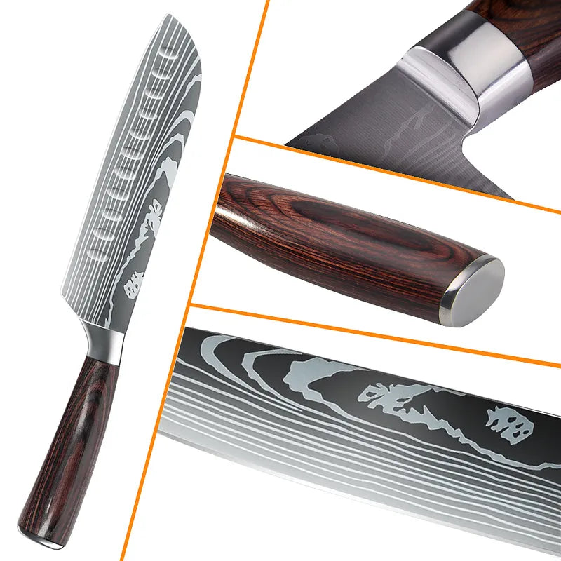 8 Pcs High Carbon Steel Chef Knife Set Pakkawood Handle with Sheaths
