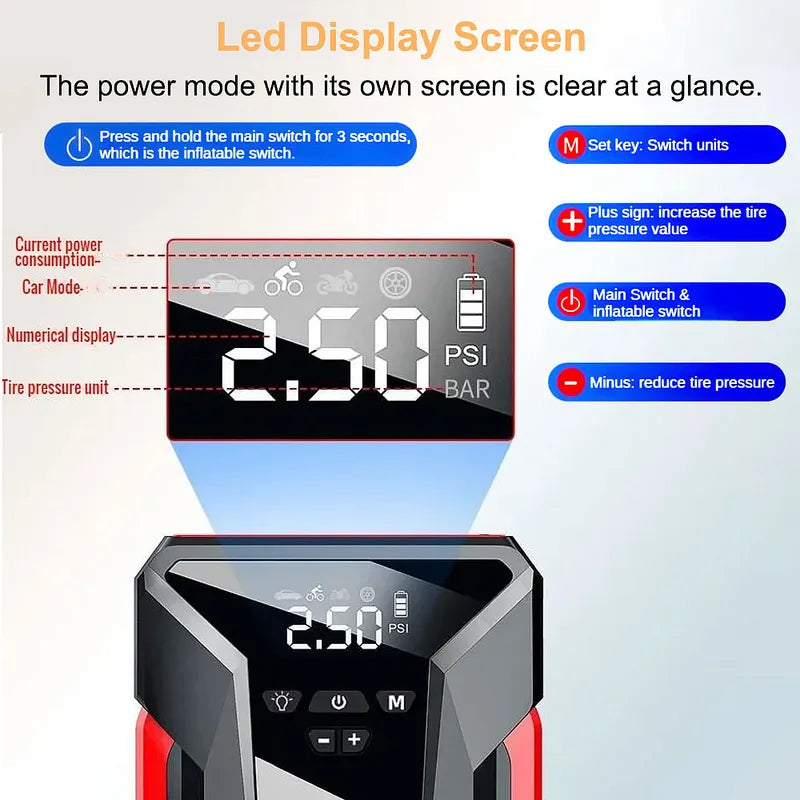 1000A Jump Starter & Air Pump, 150PSI, LED, Power Bank