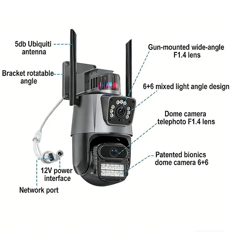 4MP Dual Lens WiFi Outdoor Security Camera PTZ IP66 Night Vision