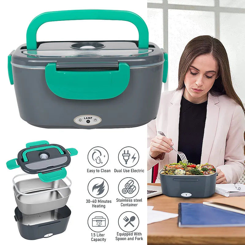 Feoflen 2-in-1 Car Heating Bento Box 1.5L, Warmer with Spork