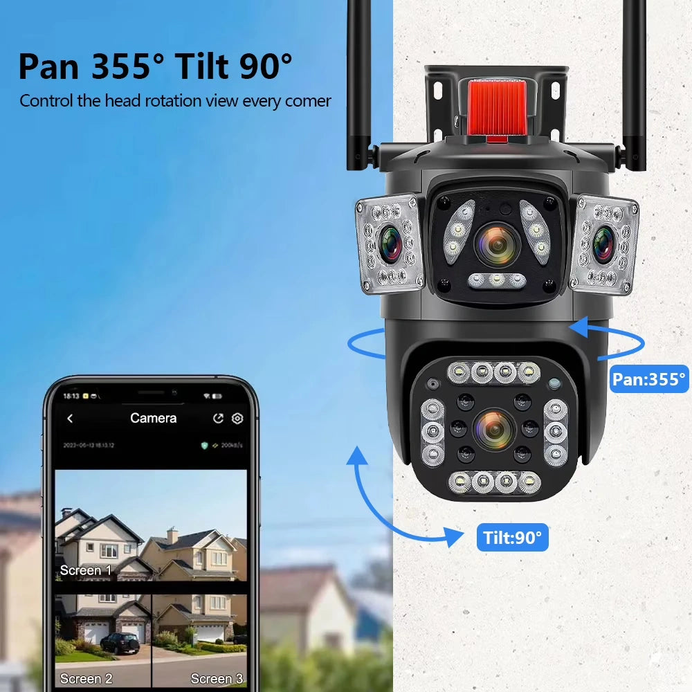 Kepeak Outdoor WiFi Security Camera with 3×3MP Lenses, 360° Panoramic View, Color Night Vision, Smart Motion Detection, 2-Way Talk, Waterproof Surveillance Camera for Home