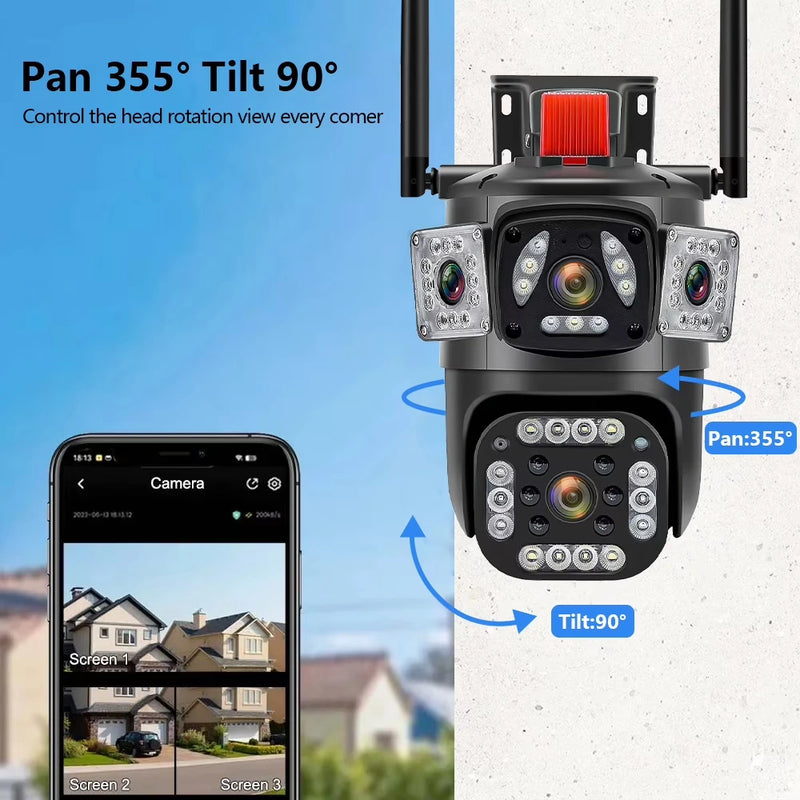 Kepeak Outdoor WiFi Security Camera with 3×3MP Lenses, 360° Panoramic View, Color Night Vision, Smart Motion Detection, 2-Way Talk, Waterproof Surveillance Camera for Home
