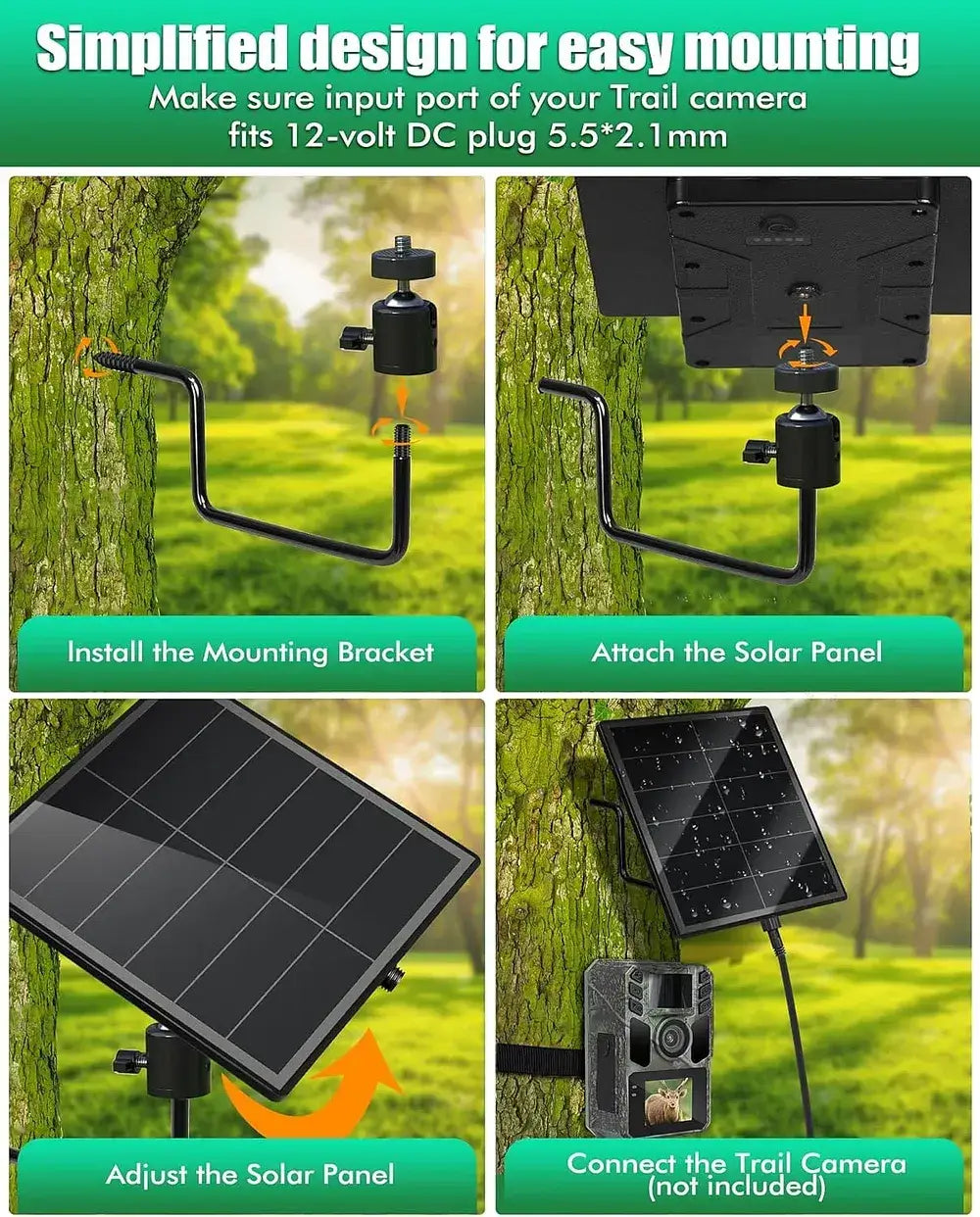 KEPEAK Solar Panel for Trail Cameras - 6000mAh Battery, Solar Battery Charger 12 Volt, Waterproof, Ideal for 24/7 Wildlife Monitoring