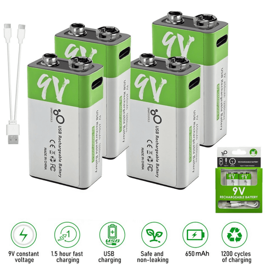 4 Pack Rechargeable Batteries 9 Volt 600mAh Batteries