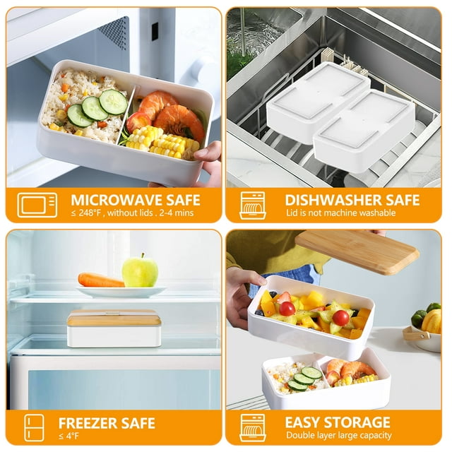 Lunch Box,1400ML Bento Box for Adult Kids Includes 2 Stackable Containers,Microwave & Dishwasher & Freezer Safe, BPA Free,White