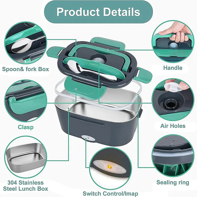 Feoflen 2-in-1 Car Heating Bento Box 1.5L, Warmer with Spork