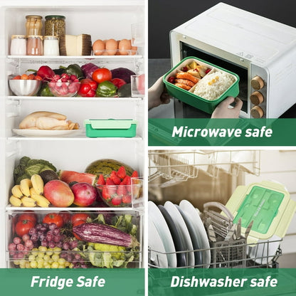 Bento Box,Lunch Box Kit,1400ML Lunch Container for Kids/Adult/Toddler,3 Compartments with Spoon Fork Bag Accessories,Microwave/Dishwasher/Freezer Safe, Bpa-Free(Green)