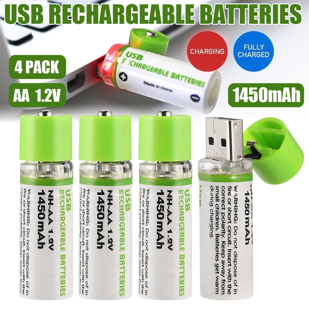 Kepeak 4 Pack Rechargeable AAA Lithium ion li-ion Batteries 1.5V 750 mWh USB C cable Type-C Cable