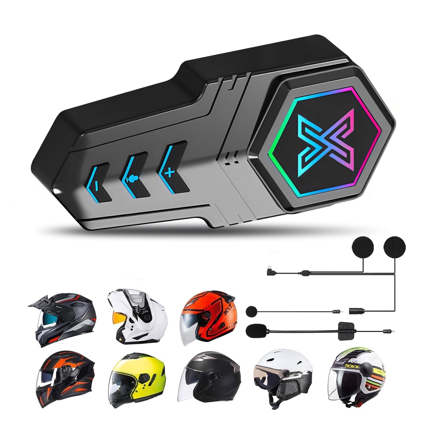 Motorcycle Helmet Headset,KEPEAK Wireless Bluetooth 5.3 Motorcycle Helmet Headset Waterproof IPX6 Headphone Noise Reduction with RGB Lights Earphone