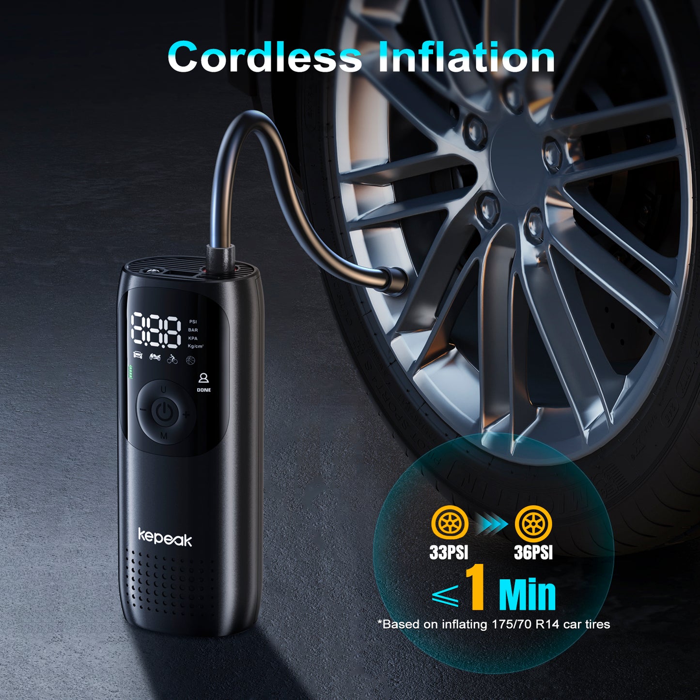 Tire Pump,Tire Inflator Car Tire Inflator with Digital Pressure Gauge, Fast Inflation, Auto Tire Pump for Car Tires, Motorcycles, Bikes or Balls
