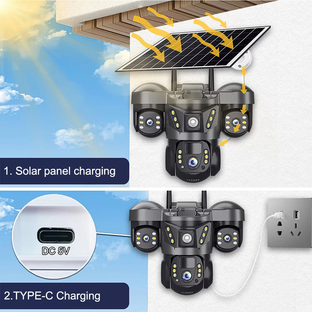 Kepeak Solar Outdoor Wireless Security Camera,Triple 3MP Lens PTZ, Night Vision, PIR,Two-Way Audio,32GB SD Card Included