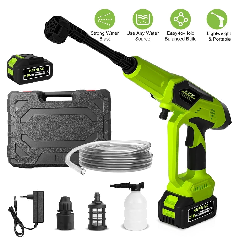 1450PSI Cordless Pressure Washer,Kepeak 21V Handheld Power Cleaner 5L/Min with 6-in-1 Nozzle, 1 Battery & 16.4FT Hose for Car, Garden, Patio