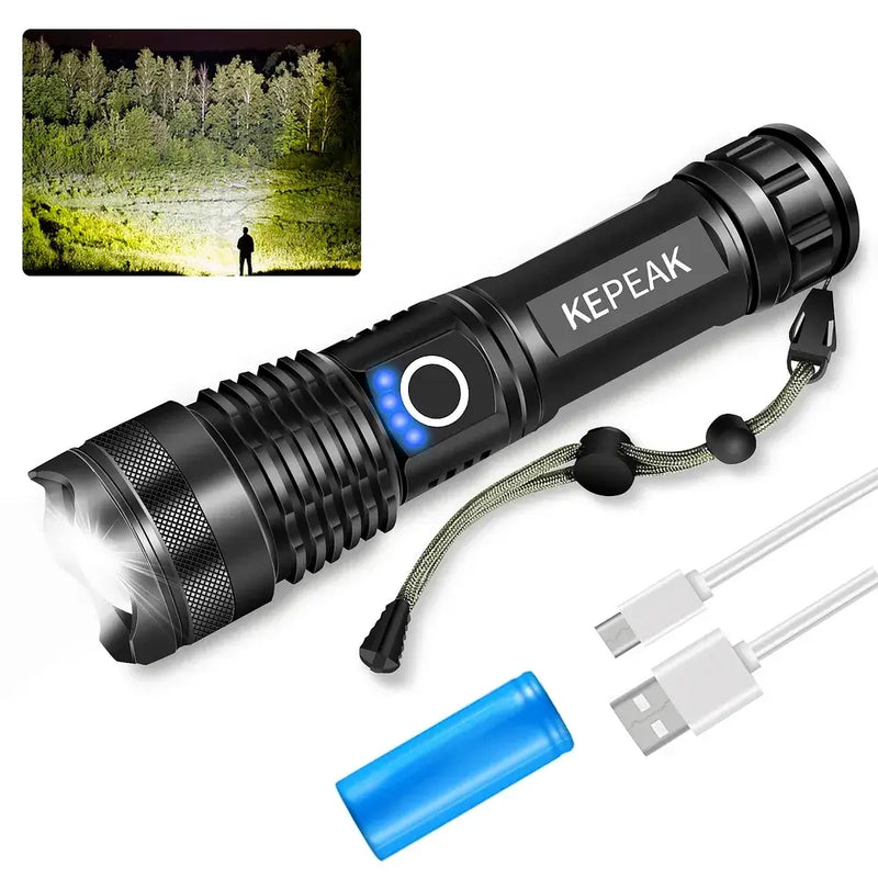 KEPEAK Rechargeable Flashlights High lumens, Super Bright LED Flashlight, Tactical Flashlights 2000 Lumens, Zoomable, 5 Modes, Waterproof, Handheld Flash Light for Camping, Hiking, Emergency