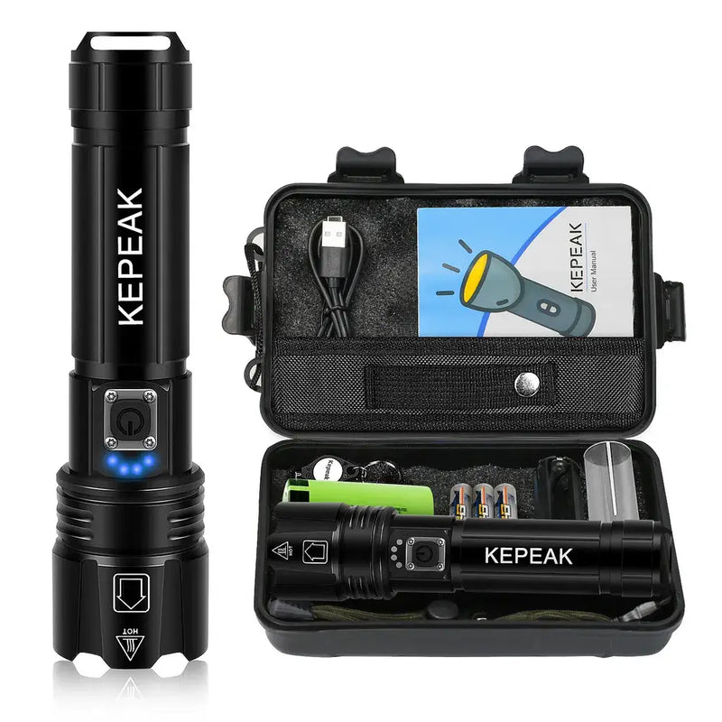 KEPEAK Flash Light, 5 Modes Rechargeable Flashlights, Super Bright LED Flash Lights, High Powered, Zoomable, Tactical Handheld Waterproof Flashlight for Camping, Emergency